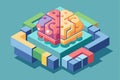 A vibrant isometric illustration of a brain, featuring customizable sides, surrounded by geometric shapes in a modern design Royalty Free Stock Photo