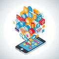 Mobile Shopping Network Isometric Icon Cluster Royalty Free Stock Photo