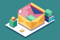 A vibrant isometric illustration featuring a customizable envelope alongside colorful stacked boxes, Envelope Customizable Royalty Free Stock Photo