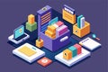 A vibrant isometric layout showcasing various personal files, folders, and organizational tools on a desk, Personal files