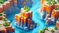 Vibrant Isometric River Canyon Landscape