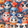 Vibrant Japanese Daruma Dolls Seamless Pattern Royalty Free Stock Photo