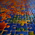 Vibrant jigsaw puzzle assembly symbolizing teamwork and collaboration with playful charm