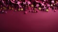 plain magenta background mit golden stars, christmas theme