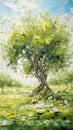 Impressionist Landscape: Olive Tree In High Detail Oil Painting Royalty Free Stock Photo