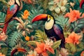 Vibrant Jungle Symphony: Toucans in a Tropical Garden