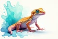 A vibrant juvenile leopard gecko posing gracefully against a serene abstract watercolor background. Generative AI Royalty Free Stock Photo