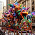 Vibrant Parade: Psychedelic Thanksgiving Procession by Generative AI