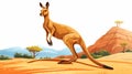 Vibrant Kangaroo Illustration: Lively Movement In Desert Landscape