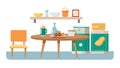 Vibrant kitchen with dining table and cooking essentials, vector design Generative AI Royalty Free Stock Photo