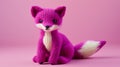 Vibrant Knitted Fox On Pink Background: A Delicate Touch Of Sophistication