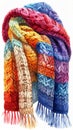 Vibrant Knitted Scarf with Braided Texture in Rainbow Colors on White Background Royalty Free Stock Photo