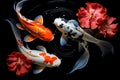 Vibrant koi fish gracefully navigate the crystal-clear waters of a tranquil pond