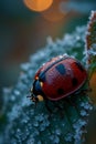 Vibrant Ladybug on Green Leaf with Raindrops and Bokeh Effect, Portrait Images Generative AI Royalty Free Stock Photo