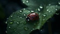 Vibrant ladybug spotted on dewy green leaf in tranquil meadow generated by AI Royalty Free Stock Photo