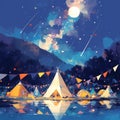 Vibrant Lakeside Camping Retreat Royalty Free Stock Photo