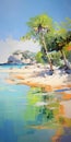 Vibrant Landscape Abstract Painting Of Atoll On Water