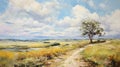 Vibrant Landscape Painting: Yellow Field And Blue Sky