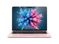 Vibrant laptop displaying colorful explosion isolated on white background Royalty Free Stock Photo