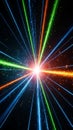 Vibrant Laser Beams Exploding from a Central Light Source in Space explosion Royalty Free Stock Photo