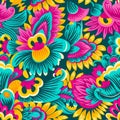 Vibrant Latin Floral Seamless Pattern. Bright, colorful flowers with a lively Latin-inspired seamless design Royalty Free Stock Photo