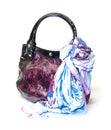 Vibrant Leather Ladies Handbag with Handkerchief Royalty Free Stock Photo