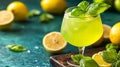 Vibrant Lemon Basil Spritz with Ice and Fresh Lemon Slices Royalty Free Stock Photo