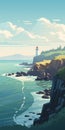 Vibrant Lighthouse Illustration With Ultra Detail And Flattened Perspective