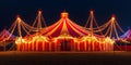 Vibrant Lights Illuminate The Enchanting Nighttime Circus Tent, Creating A Magical Ambiance