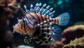 Vibrant lionfish swims in multi colored coral reef generated by AI