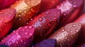 Vibrant lipstick collection with water droplets