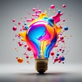 Vibrant Liquid Splash in 3D Bulb: Captivating Colors on Solid Background