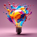 Vibrant Liquid Splash in 3D Bulb: Captivating Colors on Solid Background