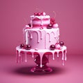 Vibrant Magenta Cake With Cherries - Physically Based Rendering Royalty Free Stock Photo