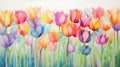 Vibrant and Lively Watercolor Tulip Set AI Generated