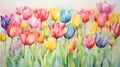 Vibrant and Lively Watercolor Tulip Set AI Generated