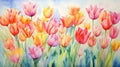 Vibrant and Lively Watercolor Tulip Set AI Generated