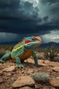 Vibrant Desert Lizard Under Dramatic Stormy Sky Royalty Free Stock Photo