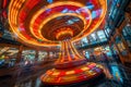 Vibrant Long Exposure Shot of Carousel in Motion at an Indoor Amusement Park with Dynamic Lighting Effects Royalty Free Stock Photo