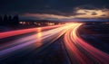 Vibrant Long-Exposure Traffic Lights on Highway at Dusk. GenerativeAI Royalty Free Stock Photo