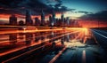 Vibrant Long-Exposure Traffic Lights on Highway at Dusk. GenerativeAI