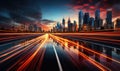 Vibrant Long-Exposure Traffic Lights on Highway at Dusk. GenerativeAI