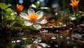 Vibrant lotus blossom reflects in tranquil pond, symbolizing summer beauty generated by AI Royalty Free Stock Photo