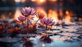 A vibrant lotus blossom reflects in tranquil pond water generated by AI Royalty Free Stock Photo