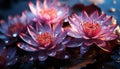 A vibrant lotus flower floats on tranquil pond water generated by AI Royalty Free Stock Photo