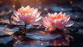 A vibrant lotus flower floats on tranquil pond water generated by AI Royalty Free Stock Photo