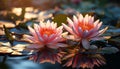 A vibrant lotus flower floats on tranquil pond water generated by AI Royalty Free Stock Photo