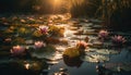 Vibrant lotus flower head floats on tranquil pond surface generated by AI Royalty Free Stock Photo