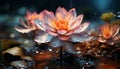 A vibrant lotus flower reflects in a tranquil pond water generated by AI Royalty Free Stock Photo