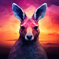 Vibrant Low Poly Kangaroo Portrait In Surreal Geometric Style